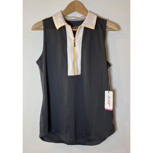 NWT Jofit Wide Placket Cutaway Polo Shirt Sleeveless Gray Orange Large L New